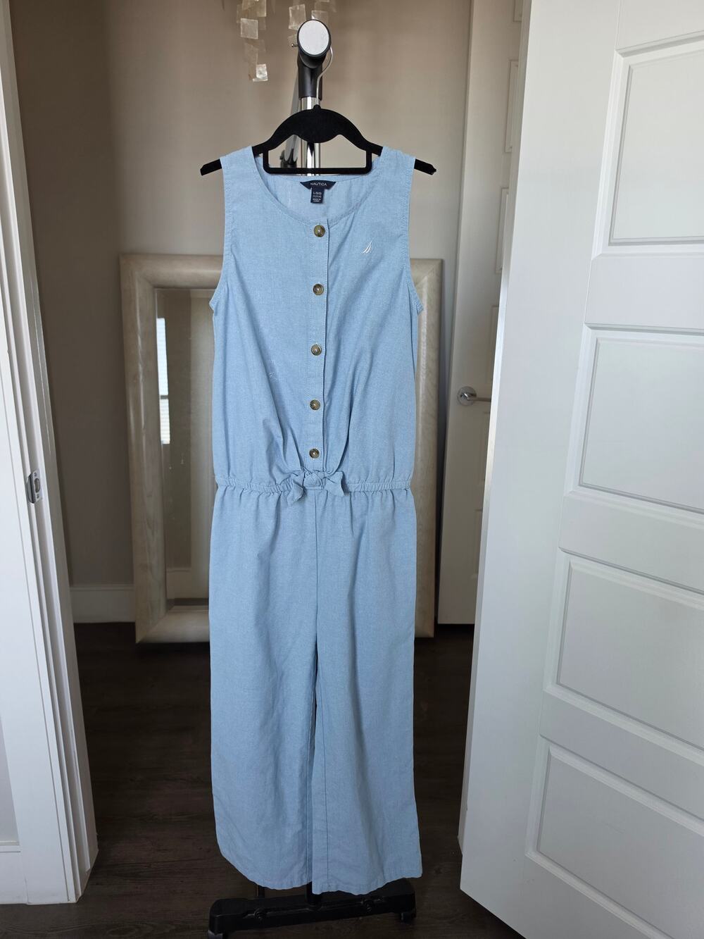 Nautica Chambray Bow Front Jumpsuit Blue Size L